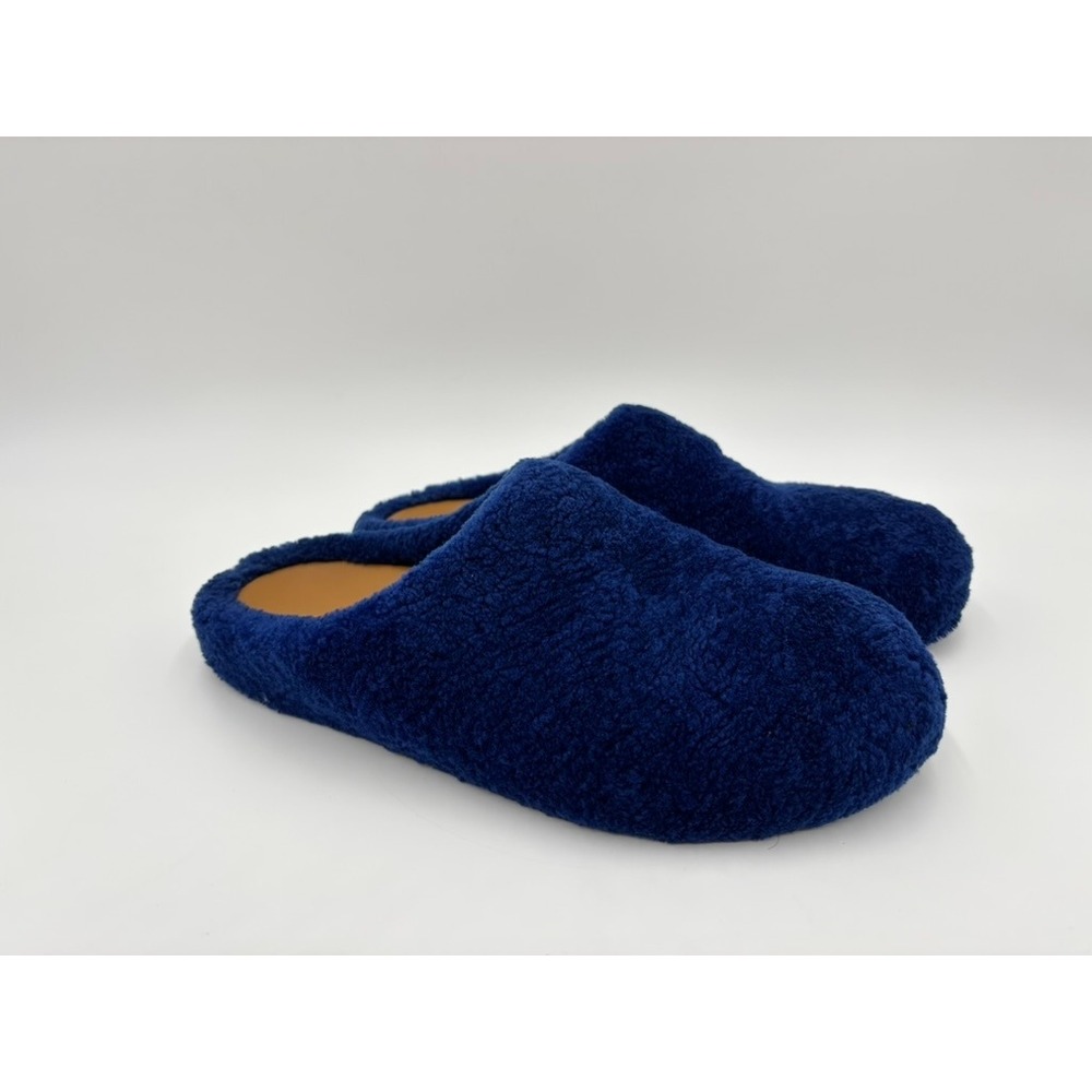 Marni Royal Blue Shearling Slippers Mens Size 43 Made in Italy Leather Insole